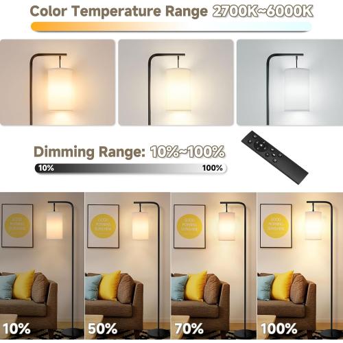 Floor Lamp for Living Room, 9W LED Bulb, Remote Custom Color Temperature & Brightness, Tall Standing Lamps for Bedroom Office Kid Room, Black