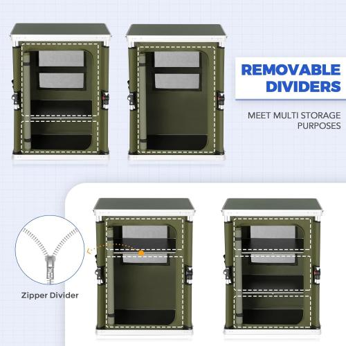 EAGLE PEAK Outdoor Folding Camping Table with Large 3-Tier Storage Organizer and Side Pockets, Easy Set Up Portable Aluminum Camping Kitchen, Green