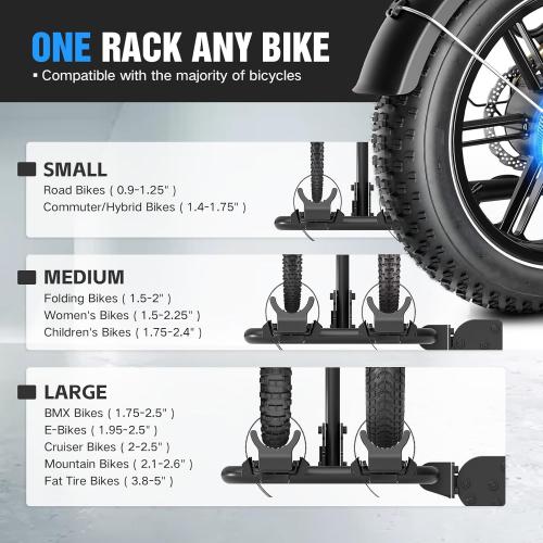 2 EBike Rack with Ramp, 2 Hitch Mounted Carrier Bike Racks Platform, 200 Lbs Max Loading for Standard, 5 Fat Tire and Electric Bicycles, Foldable E-Bike Rack for SUVs Cars Trucks Vans