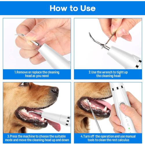 Dog Teeth Cleaning Kit, 5 Modes Plaque and Tartar Remover for Pet Teeth Care, 10 in 1 Cleaner Toothbrush to Remove Stains Calculus (White)