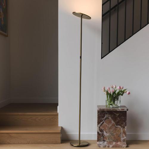 Brightech Sky LED Floor lamp for Living Rooms & Offices -Torchiere Super Bright , Dimmable, Tall Standing Lamp for Bedroom Reading - Gold Brass