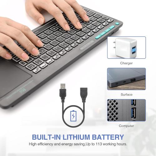(Dual Mode) Rii RT518S Wireless and Bluetooth 2-LED Color Backlit Multimedia Keyboard with Multi-Touch Big Size Trackpad,Rechargable Keyboard for Android TV Box,PC,Tablets,Smart TV, HTPC, IPTV,Windows