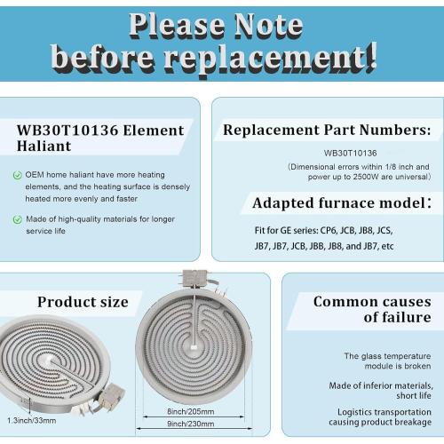 WB30T10136 8 In Surface Element Fit for GE Appliances Element Haliant WB30T10136 Replaces 1474221 AP4363599 PS2339867 EAP2339867 Compitable with GE: CP6 JCB JB8 JCS JB7 JCB JBB etc
