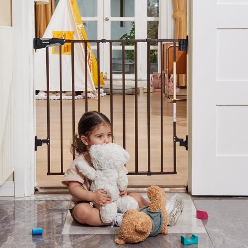 Babelio Baby Gate for Stairs & Doorways, No Bottom Bar| Easy Installation| One-Handed Operation| Auto-Close| Hardware Mount (Drill Needed) Safety Dog/Pet Gate