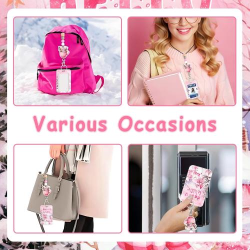 Pink Winter Lanyards ,breck Breakaway Lanyard Detachable Keychain Beaded for Christmas New Year Teacher Nurse Students Supplies