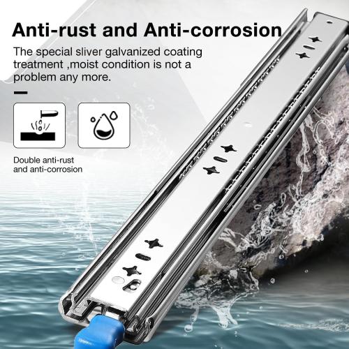 Heavy Duty Drawer Slides with Lock 32 Inch,3-Fold Full Extension Locking Drawer Slides 250 lbs Load Capacity Side Mount Ball Bearing Industrial Locking Rail 1 Pair(W:53mm, 32)