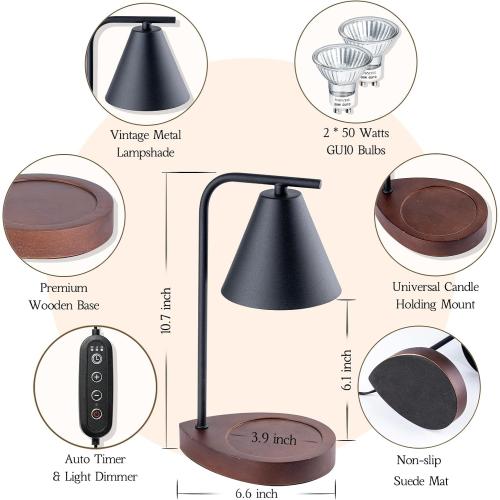 Marycele Candle Warmer Lamp with Timer Black, Birthday Gifts for Women Men, House Warming Gifts New Home Decor Aesthetic Black Walnut, Electric Dimmable Wax Melt Warmer for Jar Candles