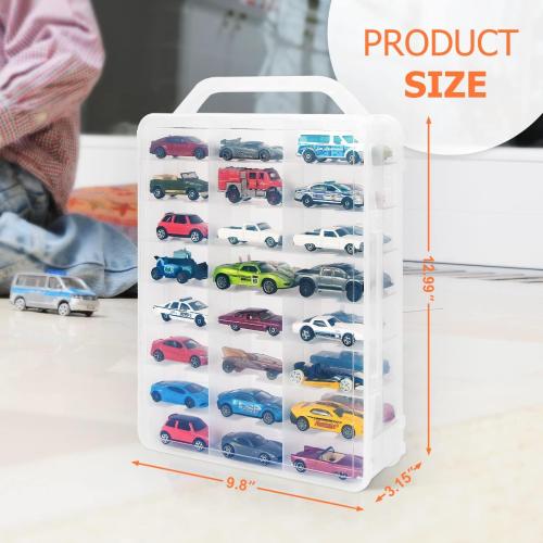 KISLANE Double Sided Storage Case for 48 Toy Cars, Matchbox Cars, Portable Transparent Storage Case with 48 Compartments, Case Only (Transparent)…
