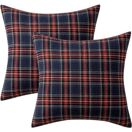 MIULEE Christmas Set of 2 Scottish Tartan Plaid Throw Pillow Covers Farmhouse Classic Decorative Outdoor Square Cushion Cases for Decor Sofa Couch 20x20 Inch, Blue