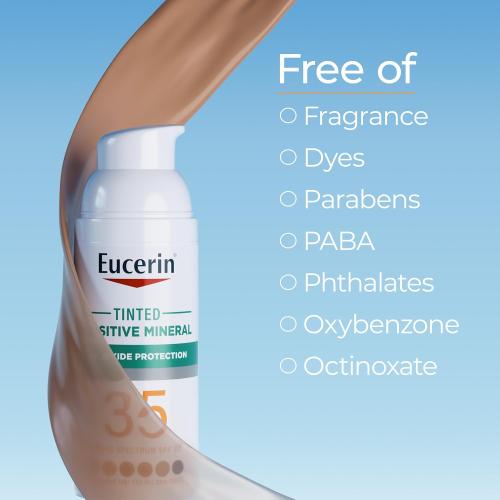 1.7oz Eucerin Sun Tinted Sensitive Mineral Face Sunscreen Lotion SPF 35, Non-Comedogenic Mineral Sunscreen with Gentle Zinc Oxide Protection for Sensitive Skin, 1.7 Fl Oz Bottle