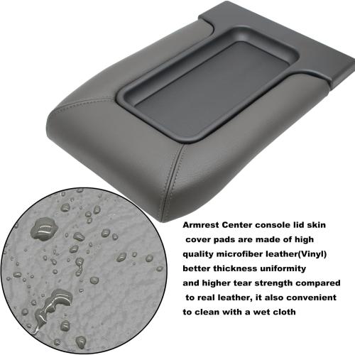 NHILES Center Console Lid Compatible with 1999-2007 Silverado Sierra | Fits 1999-2007 Avalanche Suburban Yukon Tahoe, Replaces OEM 19127364 19127365 19127366, Leather Cover, Dark Gray