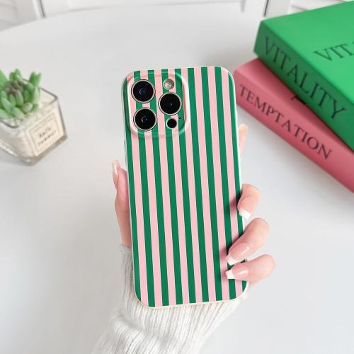 Lovmooful for iPhone 15 Pro Max Case Cute Color Striped Design-Green&Pink | Compatible for iPhone 15 Pro Max Case,Aesthetics,for Girls Women,Soft TPU,Shockproof,More Protective,Girly