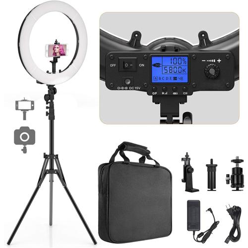Pixel Ring Light, 19 Bi-Color LCD Display Ring Light with Stand, 55W 3000-5800K CRI≥97 Light Ring for Vlogging Selfie-Portrait Live Stream Video Photography Shooting
