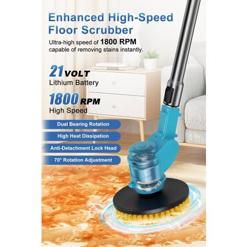 Electric Spin Scrubber Extra Long Foldable,Cordless Rechargeable Spin Scrubber Battery Power 21V,1800RPM Cordless Electric Power Scrubber with 6 Brushes for Bath/Tub/Tile/Floor/Walls