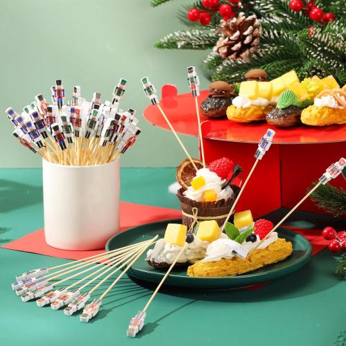 Karenhi Christmas Cocktail Picks 5.1 Inch Nutcrackers Toothpicks Xmas Food Appetizer Picks Bamboo Fruit Dessert Sticks Cupcake Topper Decoration for Christmas Themed Party Supply(300 Pcs)
