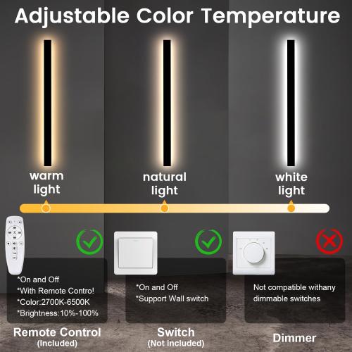 Modern Outdoor Lights - 47.3inch Outdoor Exterior Linear Sconce Black Patio Wall Light Fixtures, Long Strip Wall Lights Fixture Outside for Garage, House