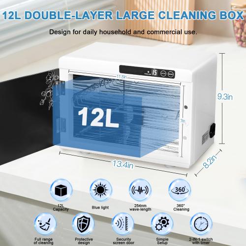 Nail Tool Cleaning Machine 12L High Capacity Cleaning Cabinet Salon Tools Cleaning Box with Touch Timer Setting for Esthetician, Manicurist, Spa, Tattoo, Barber&Salon