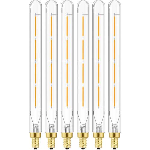 LEOOLS E12 led long Bulb, 8.9 Inch Long Tubular Light Bulbs,T6 B11 Candelabra Bulb 40 watt for Chandeliers,Clear Glass,Warm White,2700K 400LM 4W Dimmable Tube Edison Bulb 6Pack