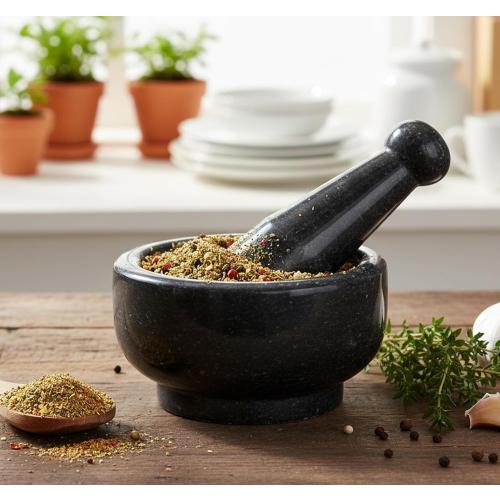 5 Diameter Natural Stone Mortar and Pestle Set as Spice Grinder, Medicine Masher - Okhli & Musal (Black)
