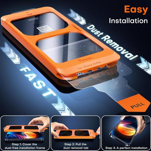 TOCOL for iPhone 15 Pro Privacy Screen Protector 9H  Hardness Tempered Glass Full Coverage Screen Protector Easy Installation 2 Pack