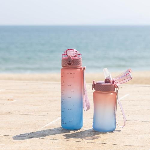 OLDLEY Kids Water Bottle for School, 17 oz (2 lids) BPA-Free Reusable Leak-proof Durable Tritan Plastic Water Bottles with Straw & Chug Lids, Anti-dust Spout Cover (Pink Blue)