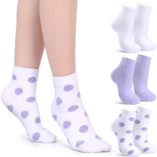 Tarpop 3 Pairs Aloe Socks Women Valentines Day Moisturizing Spa Socks for Dry Cracked Heel Feet Infused Gel Sleeping Fuzzy Lotion Gift for Women Men Softening Dry Feet(Purple and White)