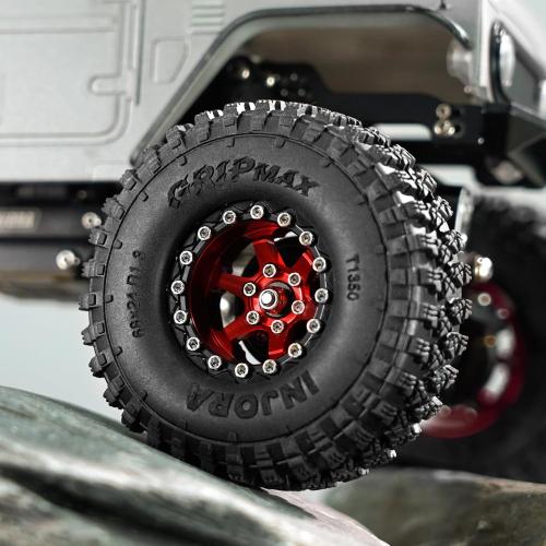INJORA 1.3 Aluminium Beadlock Wheels -5.25mm Offset for SCX24 TRX4M 1/24 1/18 RC Crawler(Red)