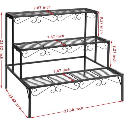 DOEWORKS 3 Tier Stair Style Metal Plant Stand, Garden Shelf for Large Flower Pot Display Rack Indoor Outdoor, Black
