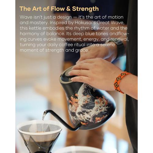 Cocinare FLOW M9 Electric Gooseneck Kettle, ±1℉ Temperature Control for Pour-over Coffee & Tea, Stainless Steel Interior, Quick Heating for Boiling Water (Wave)