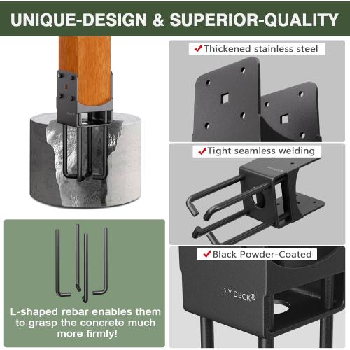 Heavy Duty Stainless Steels U-Shape Wet Concrete Fence Wood Post Holder 4x4 (Actual 3.5 x3.5) Base Anchor Bracket Metal Hardware with Air Flow Channel for Terrace, Fences, Gazebo, 4Pack