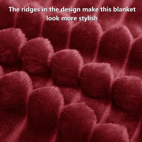 HIMEET Deep Red Ribbed Throw Blanket for Couch - 300GSM Lightweight Soft Fleece Blanket for Women, Cozy Blankets for Mothers Gifts, Striped Spring Home Room Decor, Deep Red, 50x60 Inches