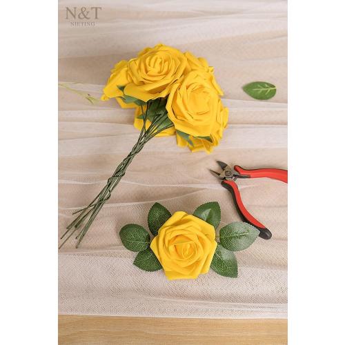 N&T NIETING Artificial Flowers, 25Pcs Fake Flowers Fall Roses Perfect for DIY Wedding Bouquets Centerpieces Bridal Shower Party Home Flower Arrangement Decorations, Gold