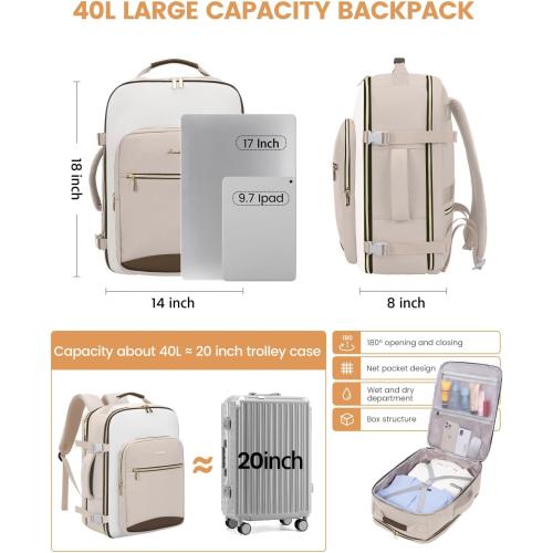 LOVEVOOK 40L Travel Backpack for Women & Men, Airline Approved Carry On Luggage with 3 Packing Cubes, TSA Overnight Bags, Waterproof Personal Item Bag, Weekender Essentials Backpacks fits 17 Laptop