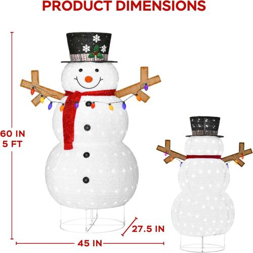 5ft Lighted Pop-up Snowman Outdoor Christmas Lawn Decor, 60 Large 3D Snowman Holiday Decoration with White 200 LEDs for Lawn, Yard, Garden