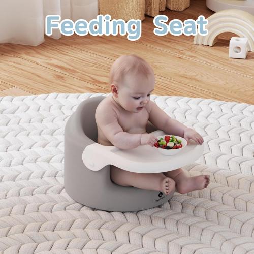 Baby Floor Seat with Removable Tray – Portable Feeding & Activity Booster Seat for Infants, Ideal for Sitting, Mealtime Support, and Playtime, Gray