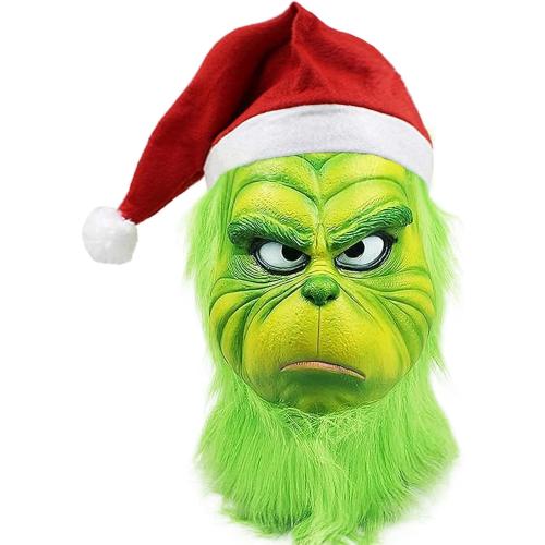 The Christmas Cosplay Mask, Christmas Costume Latex Mask Adult,Green Cosplay Costume Mask