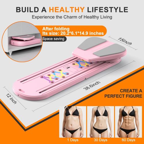 Color Pink Pilates Board,Multifunctional Rebound Abdominal Board,Foldable Pilates Reformer Set, Ab Core Trainer Machine,Ab Exercise Board,Abs Workout Equipment for Women Home Gym Equipment