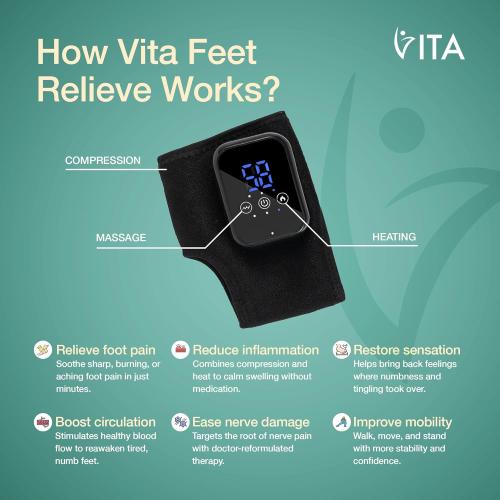 Vita Feet Relief Ankle Heating Pad with Vibration – Foot & Leg Relaxation Support – Cordless Portable Calf Wrap for Comfort & Recovery (One Unit)