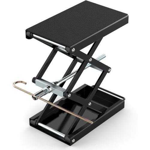 Upgraded Double-Layer Motorcycle Lift Stand with J Crank Handle & Socket | 1100 LB Capacity Steel Motorcycle Jack Stand, Scissor Lift with Deepened Rubber Pad & Wide Deck for Motorcycles