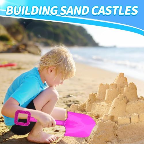 16 Jumbo Beach Sand Shovels Toys for Kids, Pink Gardening Tool Kits, Sturdy Long Wooden Spade for Sand Snow Digging, ABS Plastic Scoops Gift for Summer Winter Camping Backyard Planting (3PCS)