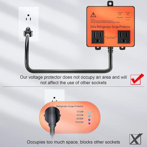 Refrigerator Surge Protector, Ortis Double Outlet Voltage Protector for Home Appliances with Time Delay, 5ft Power Cord, Protects Against Brownout, Spike, Instant Surge All Voltage Abnormalities