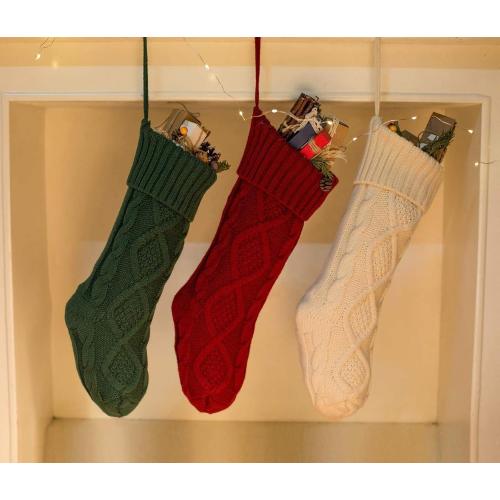 Fesciory 1 Pack Christmas Stockings 18 Inches Large Size Cable Knitted Stocking Gifts & Decorations for Family Holiday Xmas Party, Green 18in