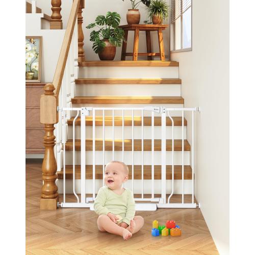Cideny Baby Gate No Drilling, 29-40 Auto Close Dog Gate Indoor for Doorways & Stairs, Pressure Mounted Adjustable Pet Gate, Easy Walk Through Child Gate for Children & Pets Stroller Friendly, White