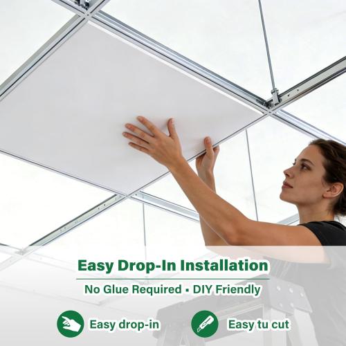 Smooth Drop Ceiling Tiles 2ft x 2ft for T-Bar Ceiling Systems – PVC Ceiling Tiles with No Sag, Waterproof & Fire-Rated – Easy Drop-in Replacement, White, 12-Pack (Covers 48 Sq. Ft)