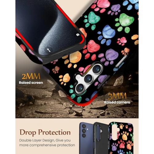 Compatible for Samsung Galaxy A36 5G Case, 2 Layer Hard Shell Silicone Cover 2 in 1 Shockproof Protective Phone Case,Animal Paw Print