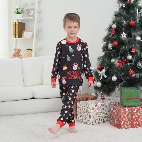 Size 4XL Color Black Family Matching Christmas Pajamas Set Cotton Xmas Deer Holiday Pajamas Sleepwear Dad Mom Kids PJs