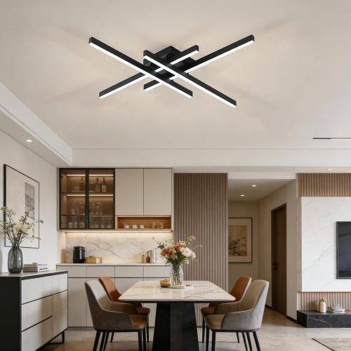 Semi Flush Mount Modern Light Fixture,35.4 Modern LED Ceiling Lights Fixture,for Hallway,Entrance,Cafe,Living Room,Bedroom,Corridor,Porch,Passage Light Fixtures (Black (4-Lights))