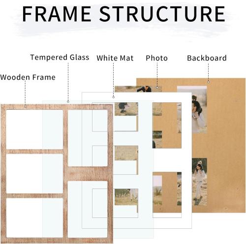 4x6 or 5x7 Picture Frames, Rustic Brown Wooden Frame with Real Glass, Displays Pictures Five 4x6 with Mat or 5Pcs 5x7 without Mat for Wall Mounting, Photo Collage Frame
