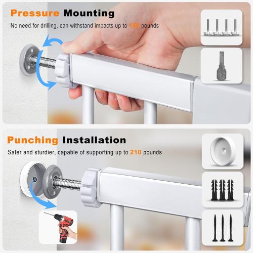 FURTIME 29-41 Baby Gate with Cat Door Adjustable, Auto Close Dog Gate for Stairs,Doorways and House, Metal Pet Door Pressure Mounted,Easy Install, Effortless Walk Thru, White