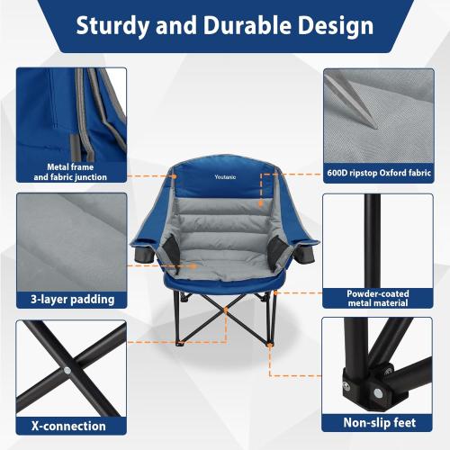 Oversized Camping Chair, Portable Folding Camping Chairs with Side Pocket, Cup Holder and Carry Bag, Heavy Duty Outdoor Camping Chairs for Adults, Fishing, Sports, Trip, up to 400lbs, Style 6